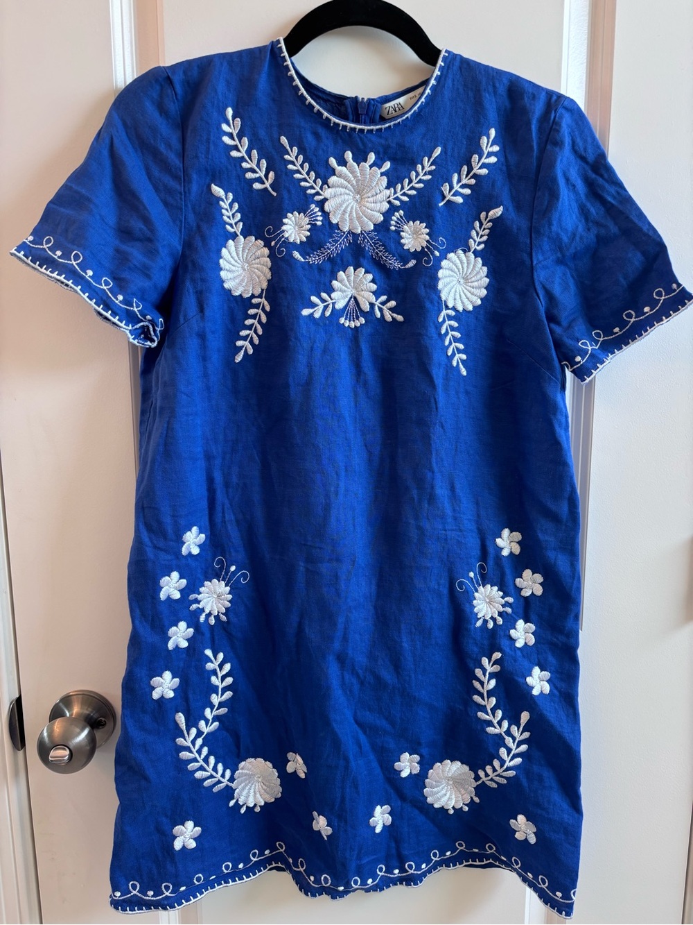 Zara Royal Blue Embroidered Mini Dress